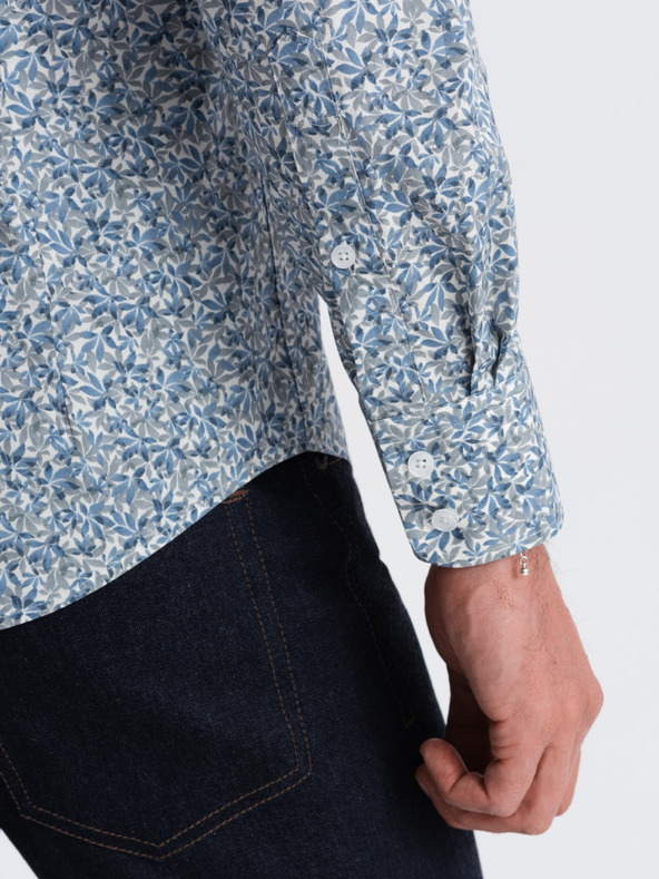 Ombre Clothing Синя мъжка риза с шарка Ombre Clothing