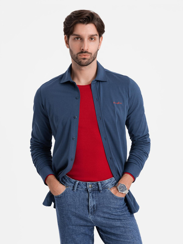 Ombre Clothing Синя мъжка риза от жарсе Ombre Clothing