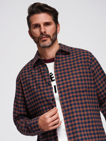 Ombre Clothing Тъмносиня мъжка карирана фланелена риза Ombre Clothing