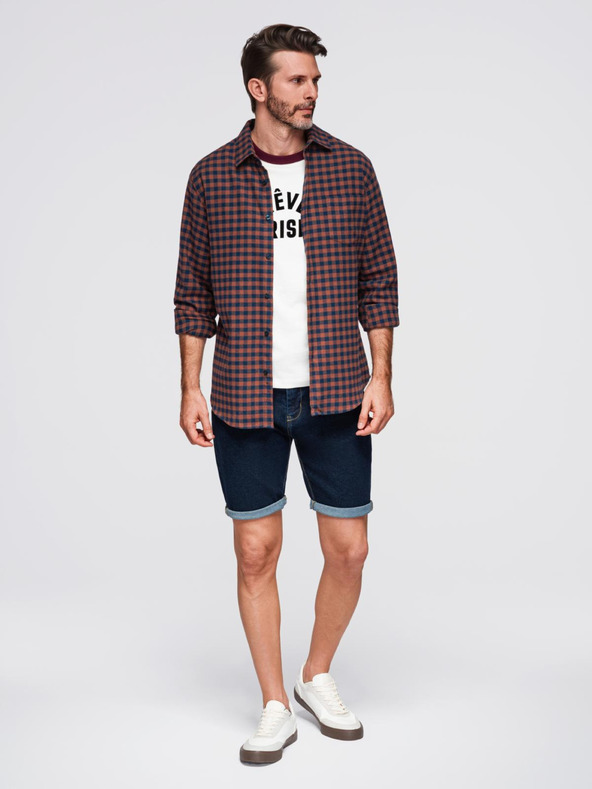 Ombre Clothing Тъмносиня мъжка карирана фланелена риза Ombre Clothing