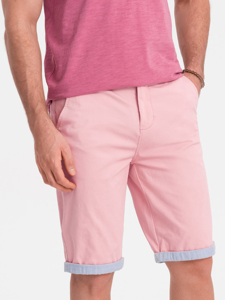 Ombre Clothing Розови мъжки къси панталони чино с подгъв от деним Ombre Clothing