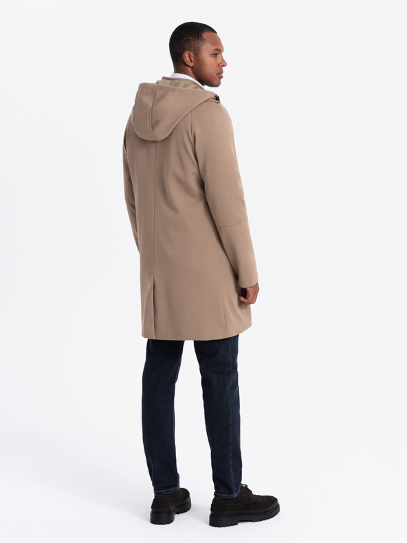 Ombre Clothing Кафяво мъжко палто с качулка Ombre Облекло