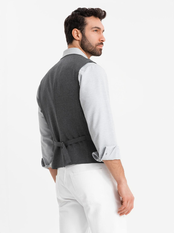 Ombre Clothing Тъмно сива мъжка жилетка за костюм с яка Ombre Clothing