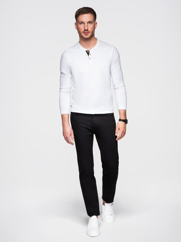 Ombre Clothing Бяла мъжка риза с копчета Ombre Clothing HENLEY