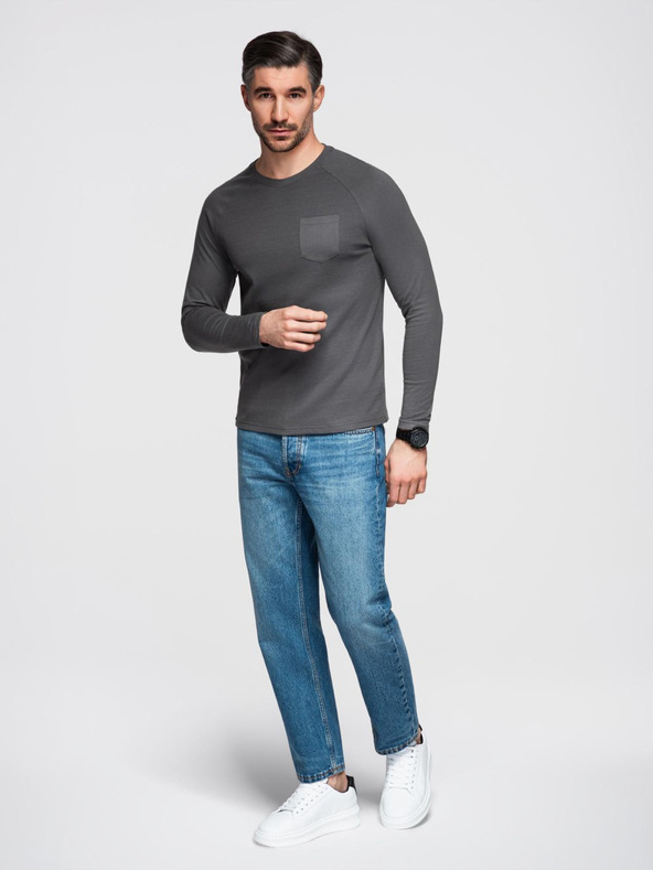 Ombre Clothing Тъмно сива мъжка основна риза с джоб Ombre Clothing