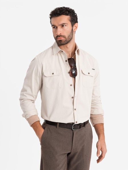 Ombre Clothing Кремава мъжка омбре риза за връхни дрехи