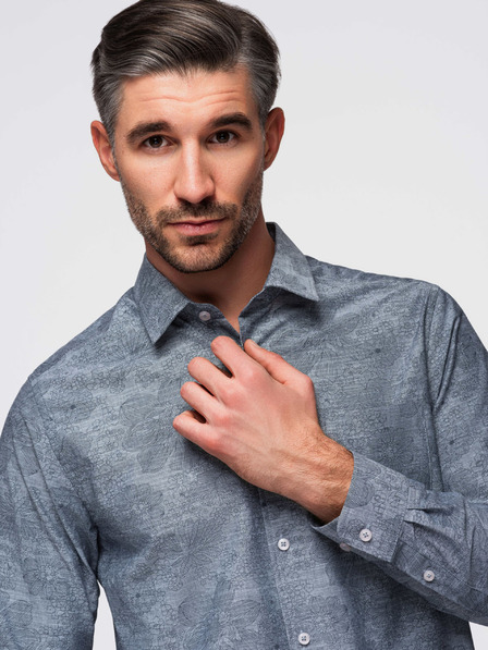 Ombre Clothing Сива мъжка риза с шарки Ombre Clothing