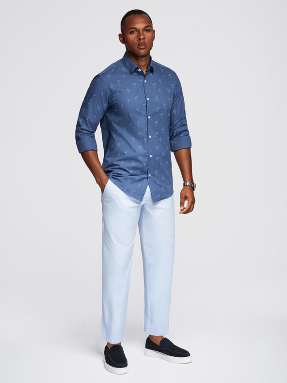 Ombre Clothing Тъмно синя мъжка фланелена риза с шарки Ombre Clothing