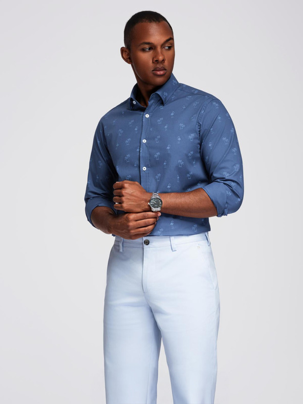 Ombre Clothing Тъмно синя мъжка фланелена риза с шарки Ombre Clothing