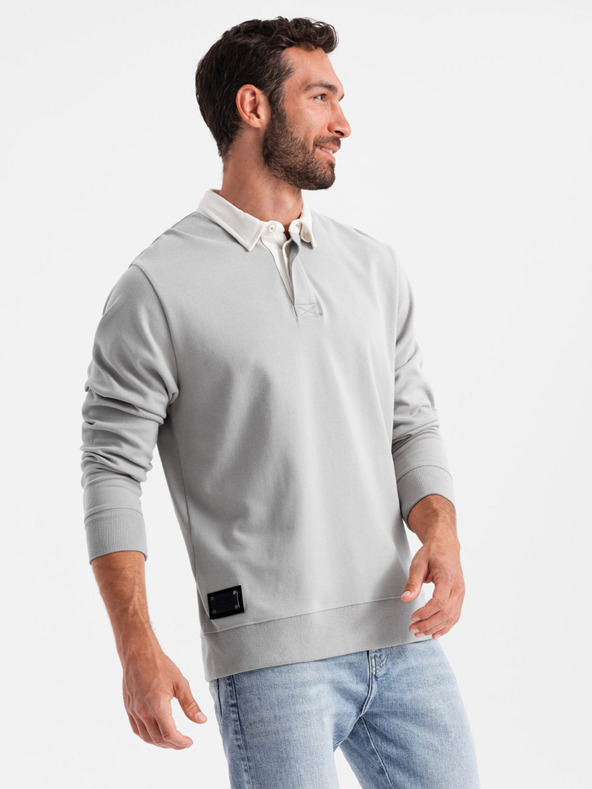 Ombre Clothing Светло сиво Мъжки суитчър с яка Ombre Облекло