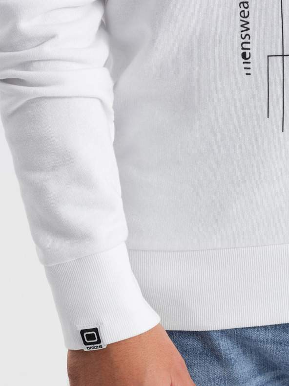 Ombre Clothing Бял мъжки суитшърт с качулка и щамп Ombre Clothing