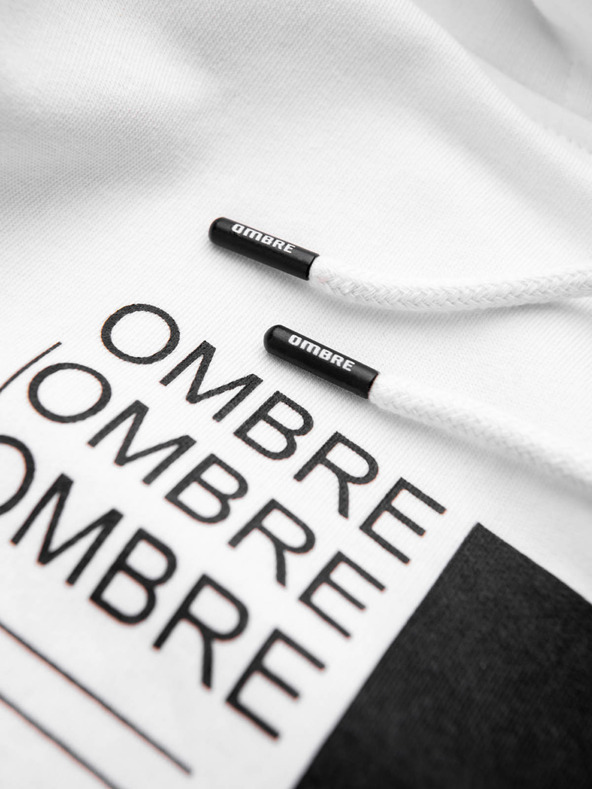 Ombre Clothing Бял мъжки суитшърт с качулка и щамп Ombre Clothing