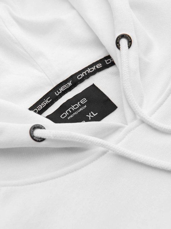 Ombre Clothing Бял мъжки суитшърт с качулка и щамп Ombre Clothing