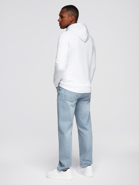 Ombre Clothing Червено-бял мъжки пуловер с качулка и принт Ombre Clothing