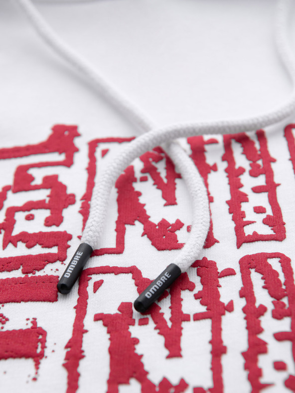 Ombre Clothing Червено-бял мъжки пуловер с качулка и принт Ombre Clothing