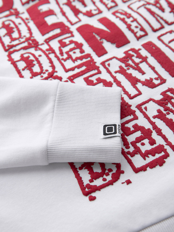 Ombre Clothing Червено-бял мъжки пуловер с качулка и принт Ombre Clothing