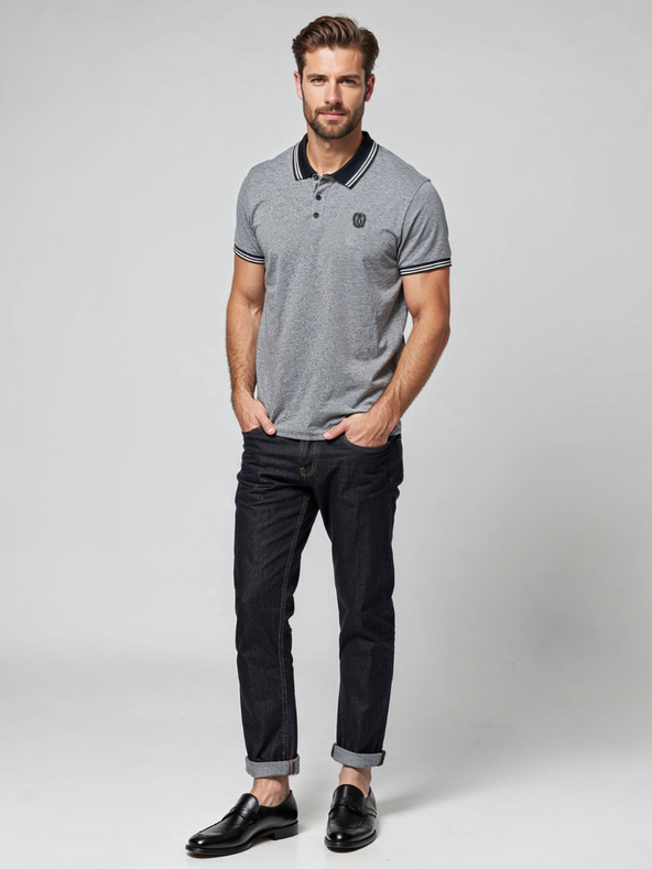 Ombre Clothing Черна мъжка поло риза на райета Ombre Clothing