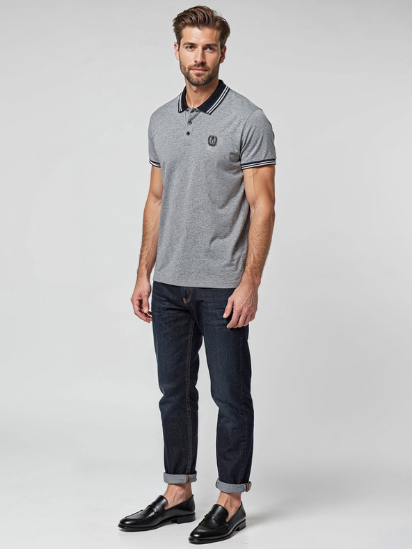 Ombre Clothing Черна мъжка поло риза на райета Ombre Clothing