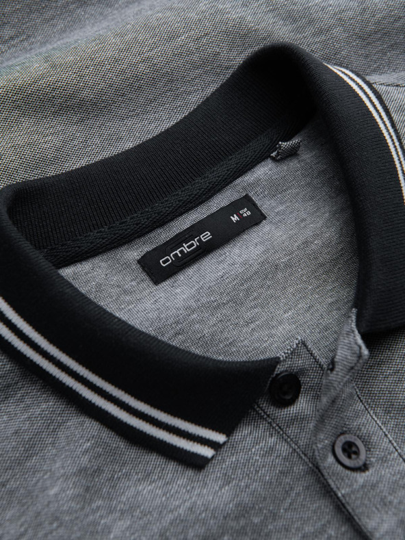 Ombre Clothing Черна мъжка поло риза на райета Ombre Clothing