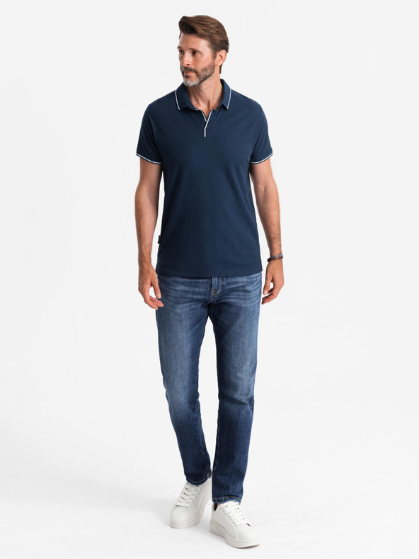 Ombre Clothing Тъмно синя мъжка поло риза без копчета Ombre Clothing