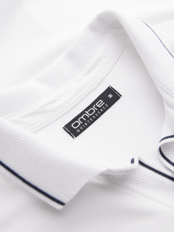 Ombre Clothing Бяла мъжка поло риза без копчета Ombre Clothing