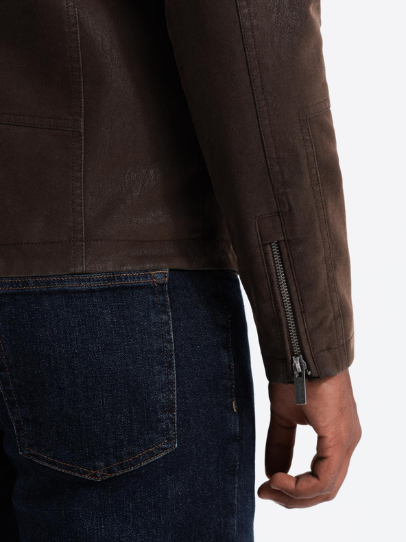 Ombre Clothing Мъжко ретро байкърско яке със стояща яка Ombre Clothing V1 OM-JAFL-0197