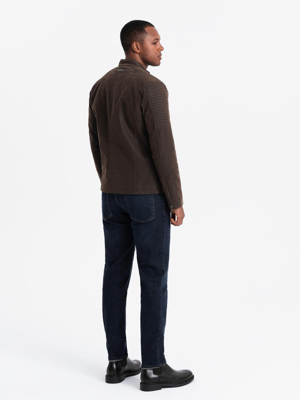 Ombre Clothing Мъжко ретро байкърско яке със стояща яка Ombre Clothing V1 OM-JAFL-0197