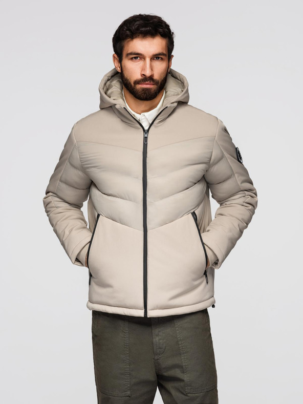 Ombre Clothing Мъжко ватирано яке с висока яка бежово Ombre Clothing