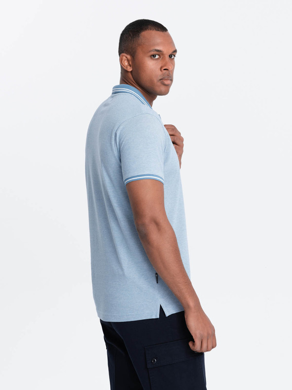 Ombre Clothing Светлосиня мъжка поло риза на райета Ombre Clothing