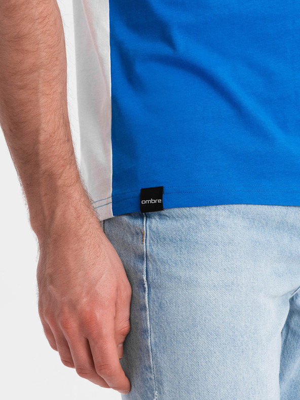 Ombre Clothing Бяло-синя мъжка памучна тениска Ombre Clothing