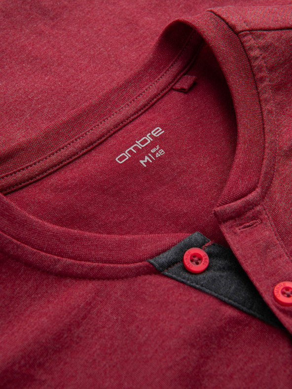 Ombre Clothing Червена мъжка тениска с кръгло деколте Ombre Clothing