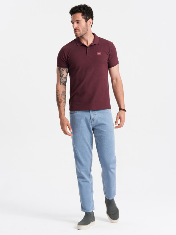 Ombre Clothing Мъжко основно поло в цвят бордо Ombre Clothing