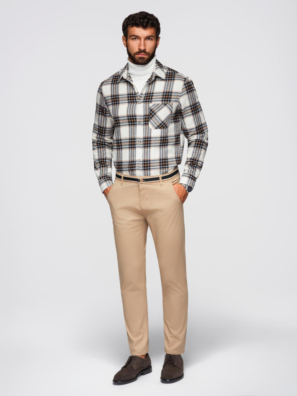 Ombre Clothing Бежов мъжки панталон чино с декоративен колан Ombre Clothing