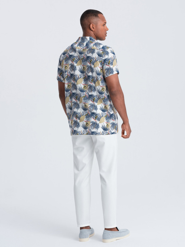 Ombre Clothing Бяла шарена мъжка риза с къс ръкав Ombre Clothing