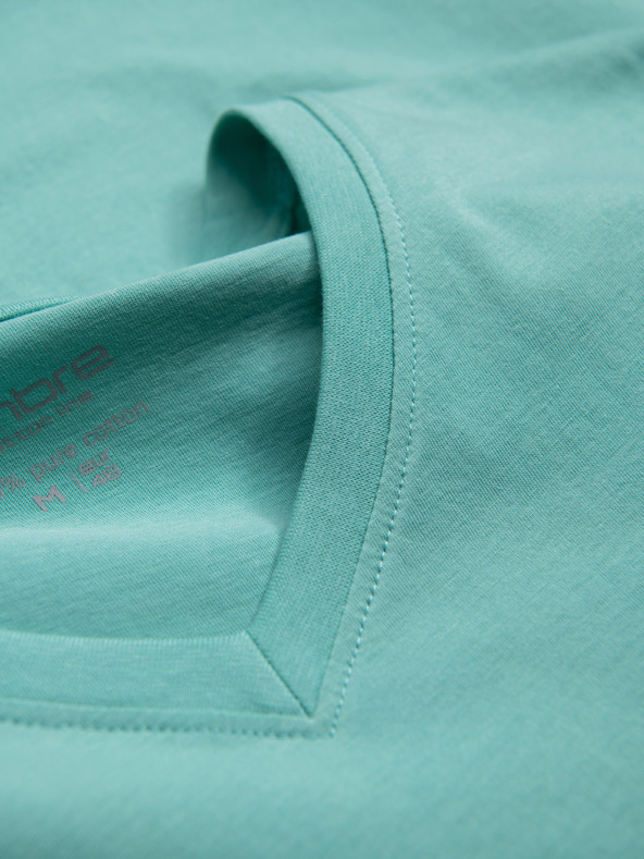 Ombre Clothing Тюркоазена мъжка памучна тениска с основно деколте Ombre Clothing