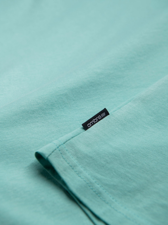 Ombre Clothing Тюркоазена мъжка памучна тениска с основно деколте Ombre Clothing