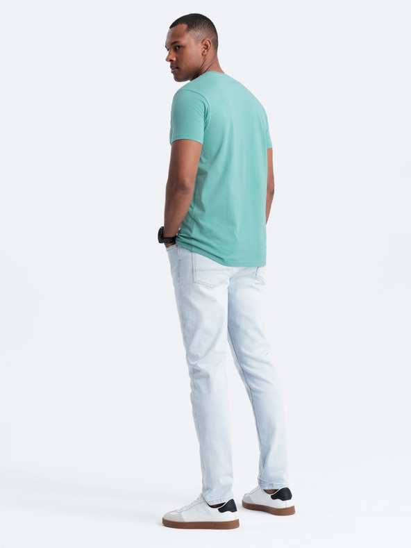 Ombre Clothing Тюркоазена мъжка памучна тениска с основно деколте Ombre Clothing