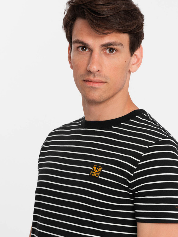 Ombre Clothing Мъжка тениска на райета с кръпка Ombre Clothing