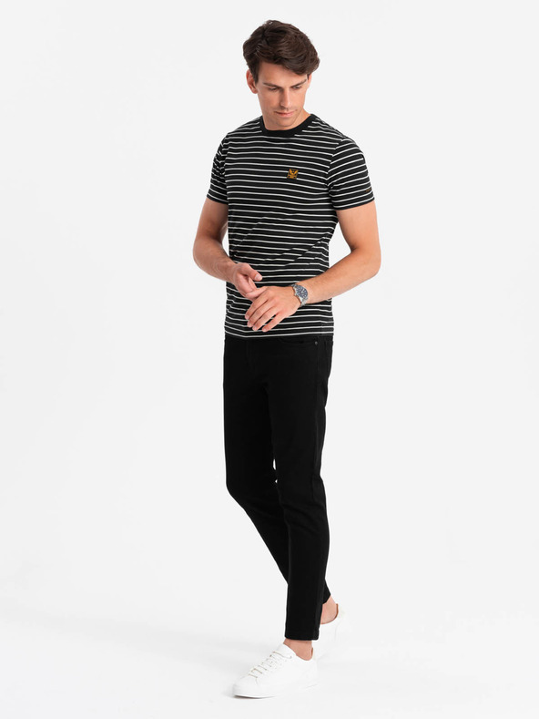 Ombre Clothing Мъжка тениска на райета с кръпка Ombre Clothing