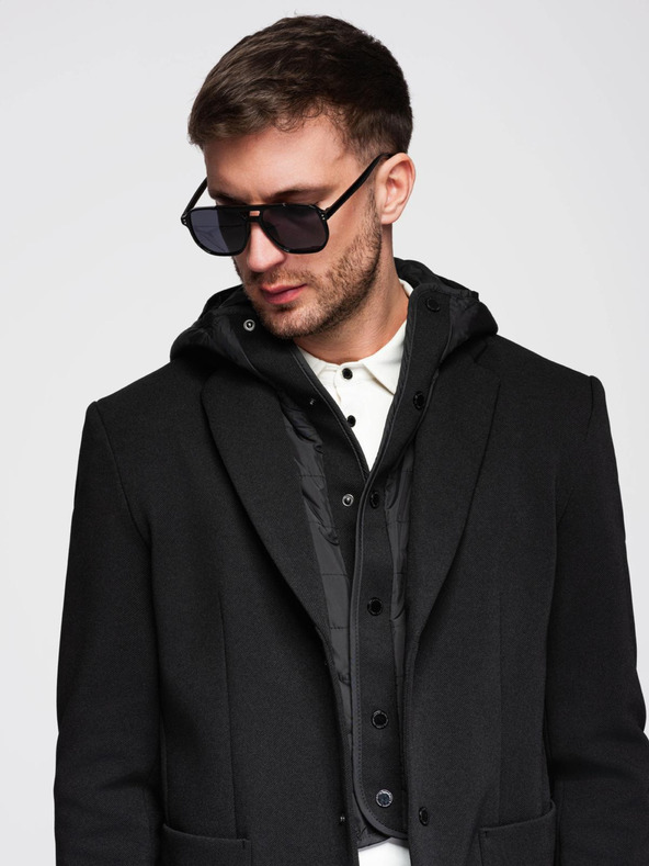 Ombre Clothing Мъжко яке с висока яка и качулка черно Ombre Clothing