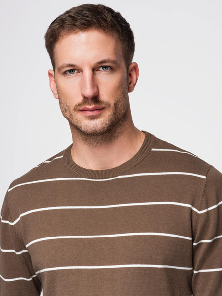 Ombre Clothing Мъжки ежедневен пуловер с хоризонтални ивици кафяв Ombre Clothing