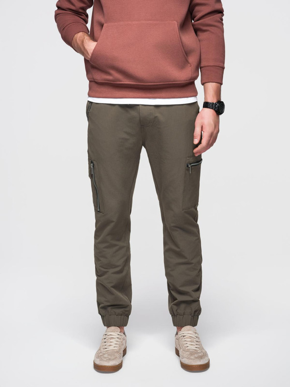 Ombre Clothing Мъжки панталони за бягане с джогинг с джобове и принт тъмно маслинено зелено Ombre Clothing