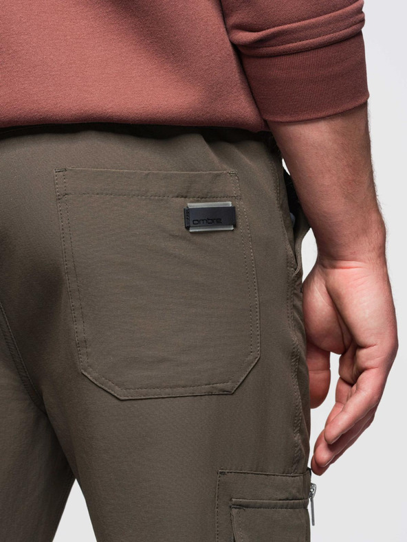 Ombre Clothing Мъжки панталони за бягане с джогинг с джобове и принт тъмно маслинено зелено Ombre Clothing