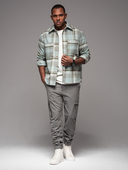 Ombre Clothing Мъжки панталони джогинг с джобове и щампа сиво Омбре Облекло