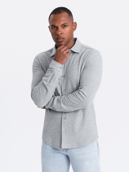 Ombre Clothing Мъжка плетена риза с тънък ръкав Ombre Clothing