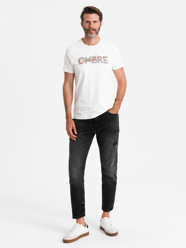 Ombre Clothing Мъжка памучна тениска с деликатна бродерия Ombre Clothing