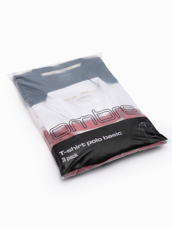 Ombre Clothing Мъжка памучна поло риза BASIC - тъмно синьо/бяло/червено V3 OM-POBS-0133 Ombre Clothing