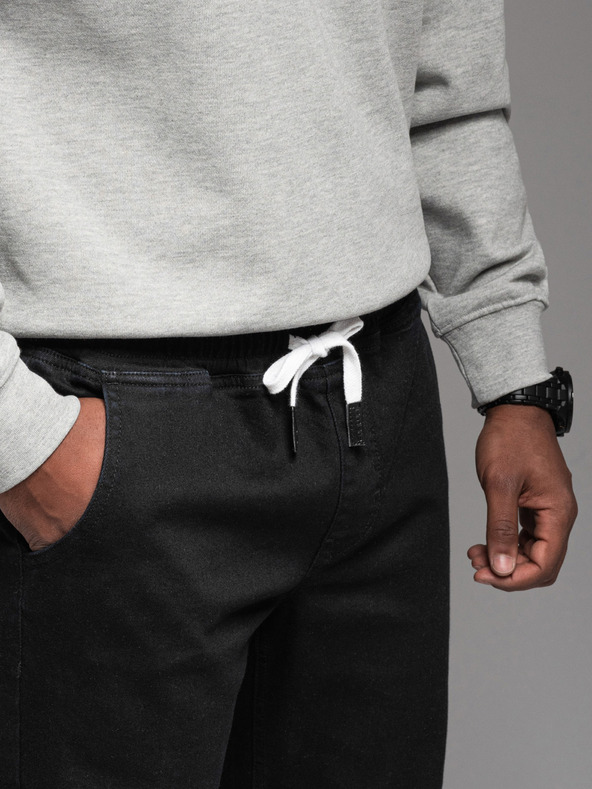 Ombre Clothing Мъжки дънкови спортни панталони с декорация - черни V2 OM-PADJ-0156 Ombre Clothing