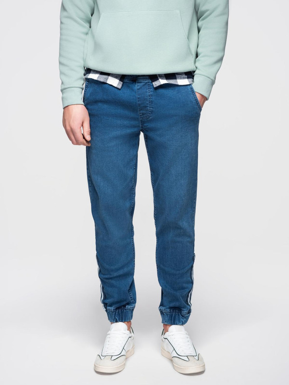 Ombre Clothing Мъжки дънкови спортни панталони с кант - сини V3 OM-PADJ-0156 Ombre Clothing