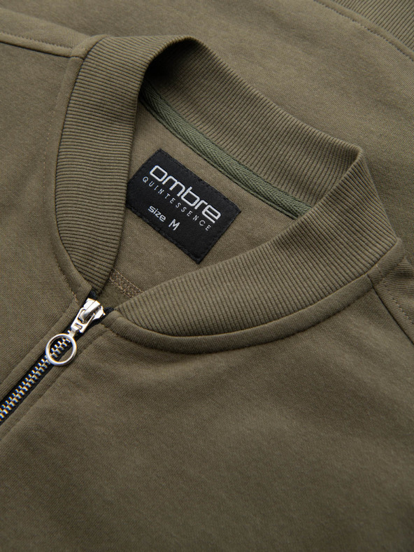 Ombre Clothing Мъжки памучен бомбър суитшърт с цип каки Ombre Облекло